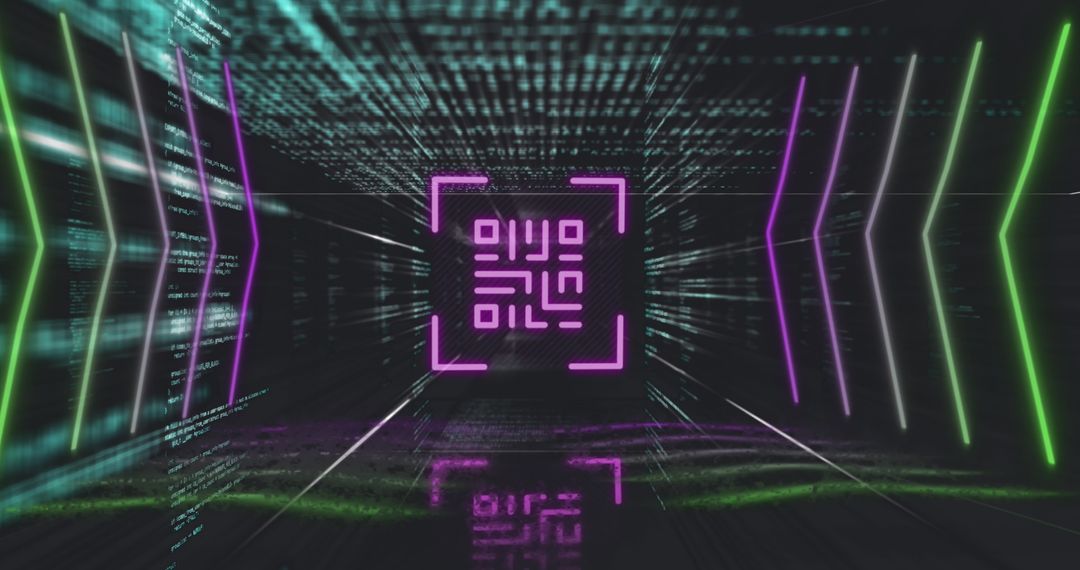 Futuristic QR Code Over Data Processing Background