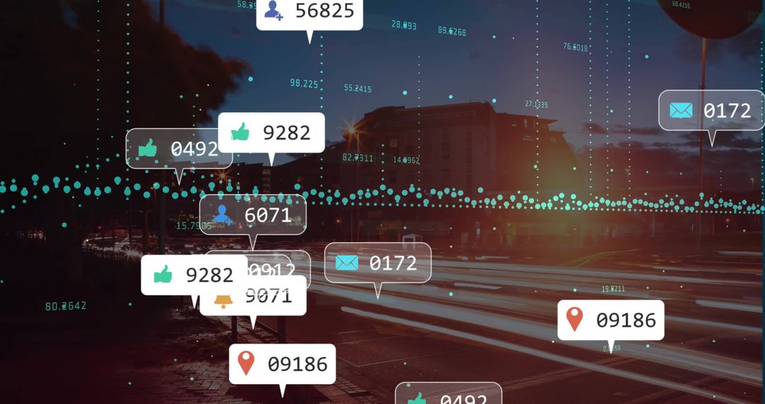 Digital Social Media Indicators Over Blurred Urban Scene