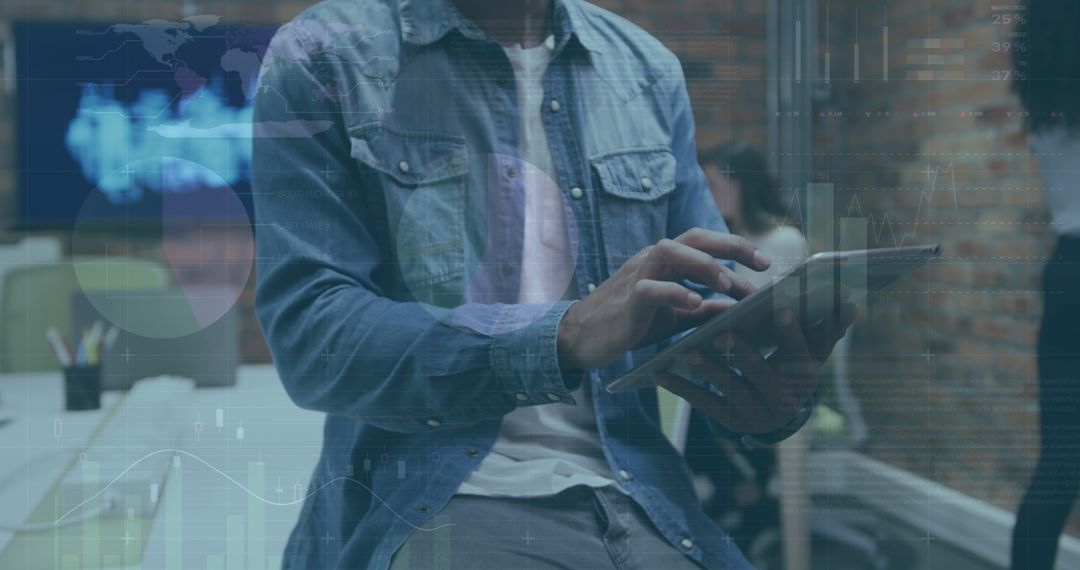 Businessman Analyzing Data with Tablet in Office Environment