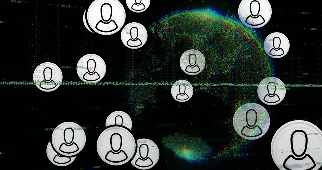 Digital User Icons Overlaying Virtual Globe Network