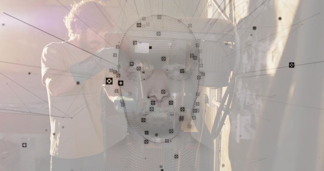 3D Mesh Head with Technician in Technology Studio