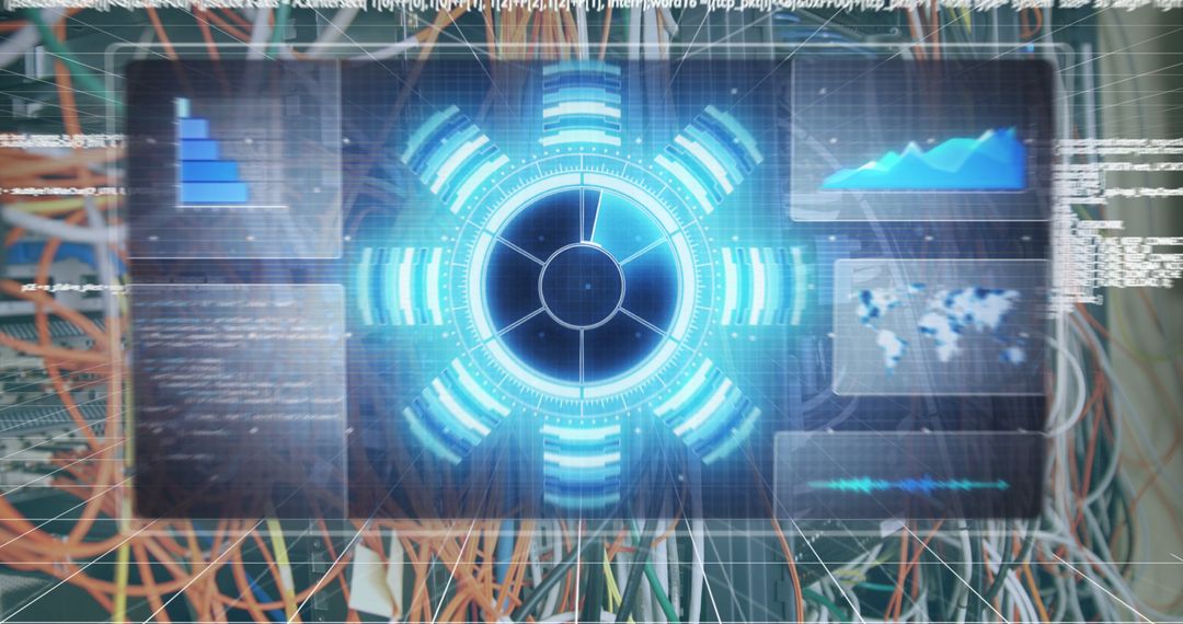 Futuristic Data Processing Interface in a Server Room