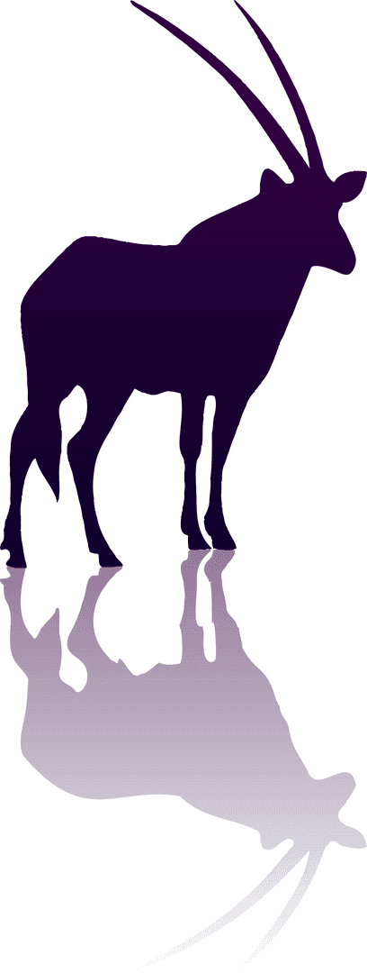 Purple Oryx Silhouette with Reflection on Transparent Background