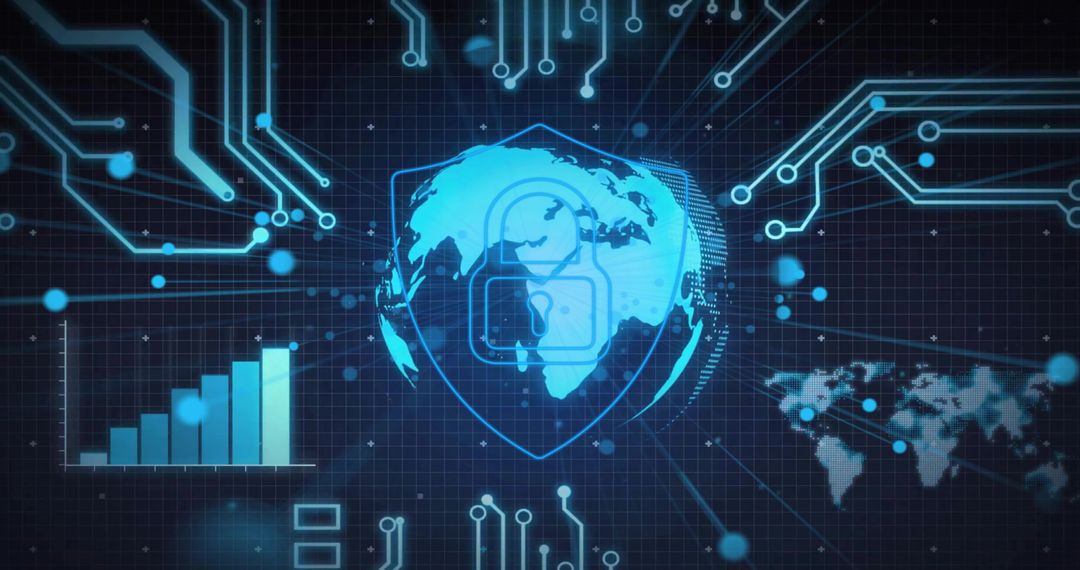 Cybersecurity Digital Globe with Lock Symbol Shielding Network Connections