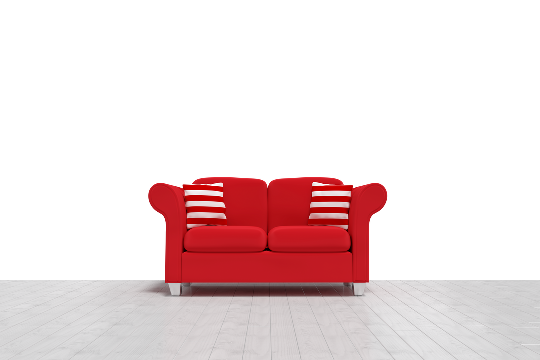 Elegant Red Sofa with Striped Cushions - Transparent Background - Download Free Stock Images Pikwizard.com