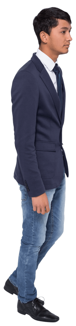 Transparent Businessman in Suit and Jeans Making Pointing Gesture