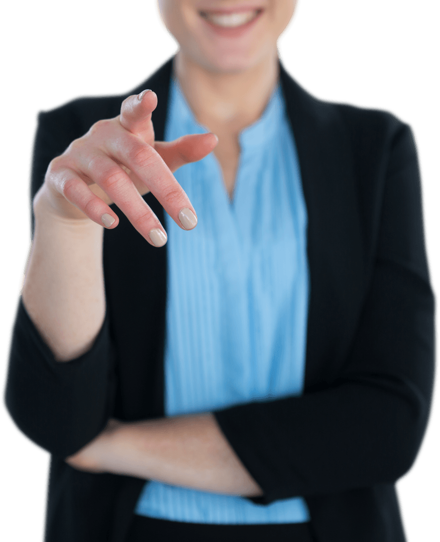 Happy Businesswoman Pointing with Confidence Transparent Background