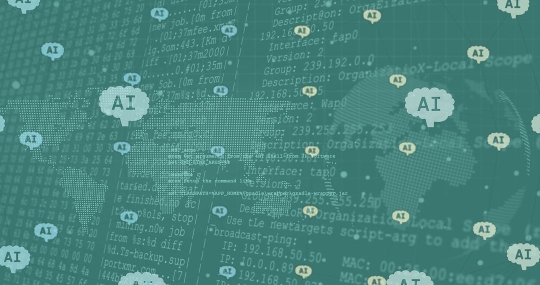 Global AI Data Network with World Map and Code