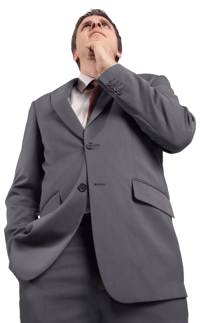 Transparent Image of Contemplative Businessman in Suit Thinking