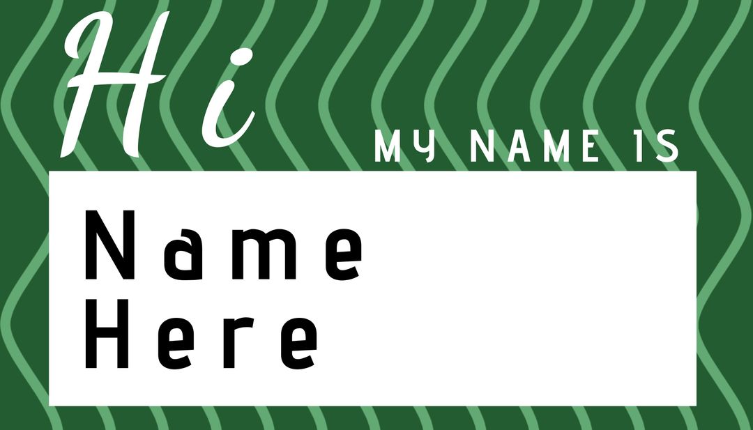 Friendly Hi Name Tag Template with Green Wave Pattern - Download Free Stock Templates Pikwizard.com