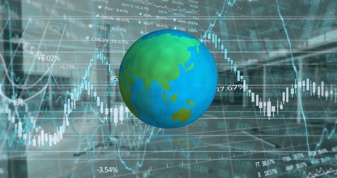 Global Finance Concept with Spinning Globe and Market Data