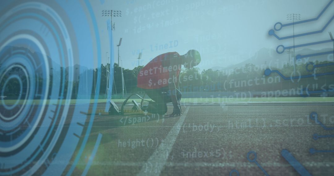 Disabled Athlete Ready at Starting Line with Digital Overlay