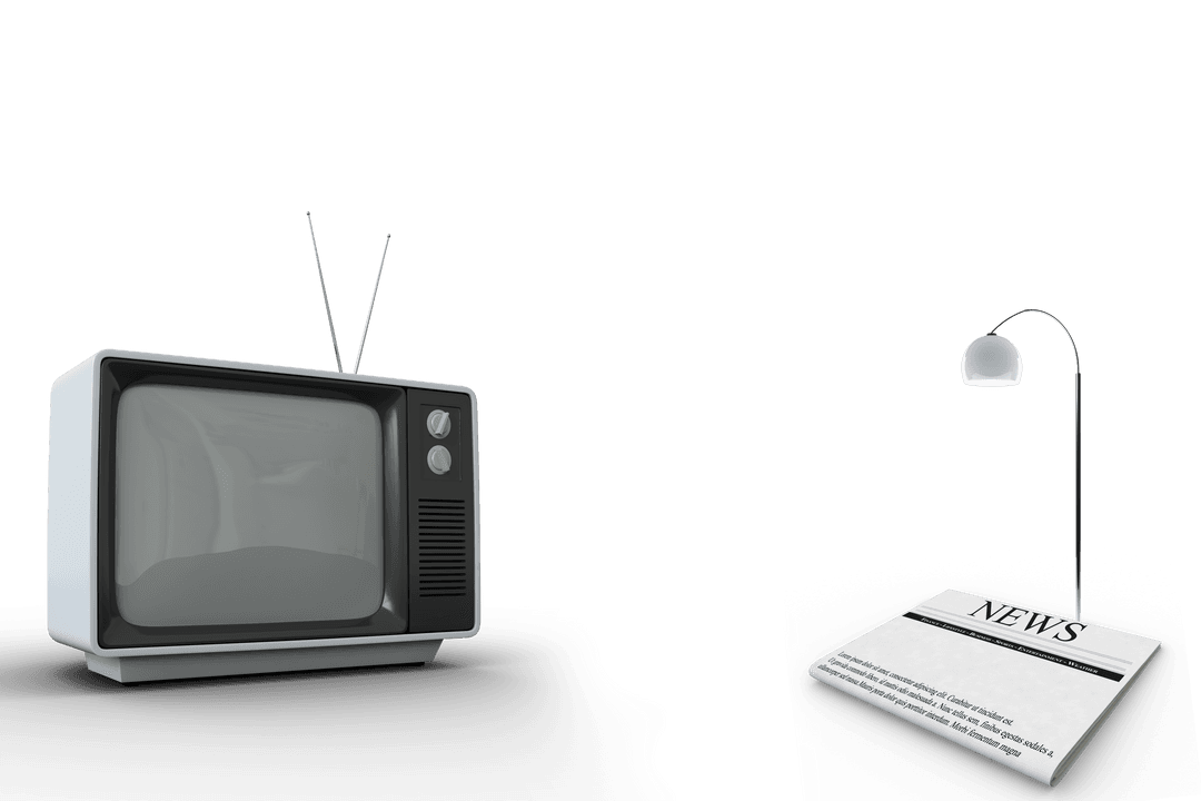 Old Television Set With Newspaper Transparent Background