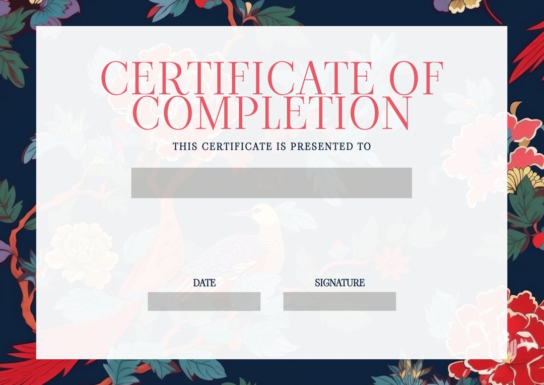 Elegant Certificate of Completion with Floral Background - Download Free Stock Templates Pikwizard.com