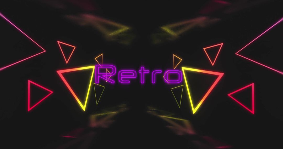 Neon Retro Design with Abstract Geometric Shapes on Black