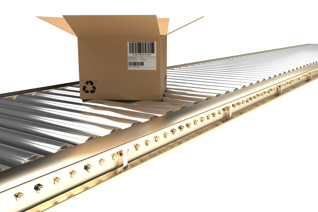 Open Carton on Transparent Conveyor Belt in Factory Setting