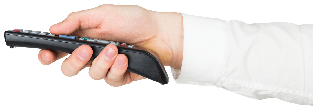 Caucasian Hand Holding Remote Control on Transparent Background