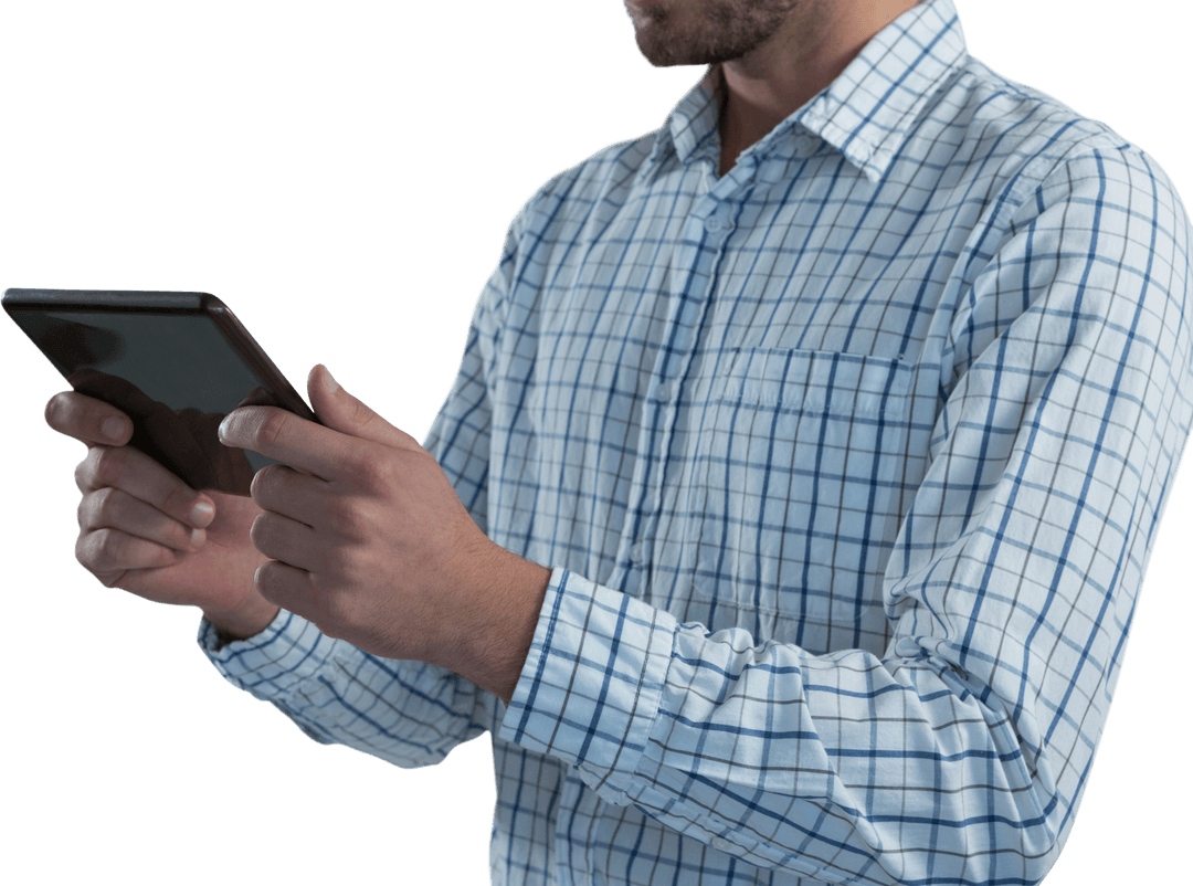 Transparent Mockup of Man Holding Digital Tablet Display