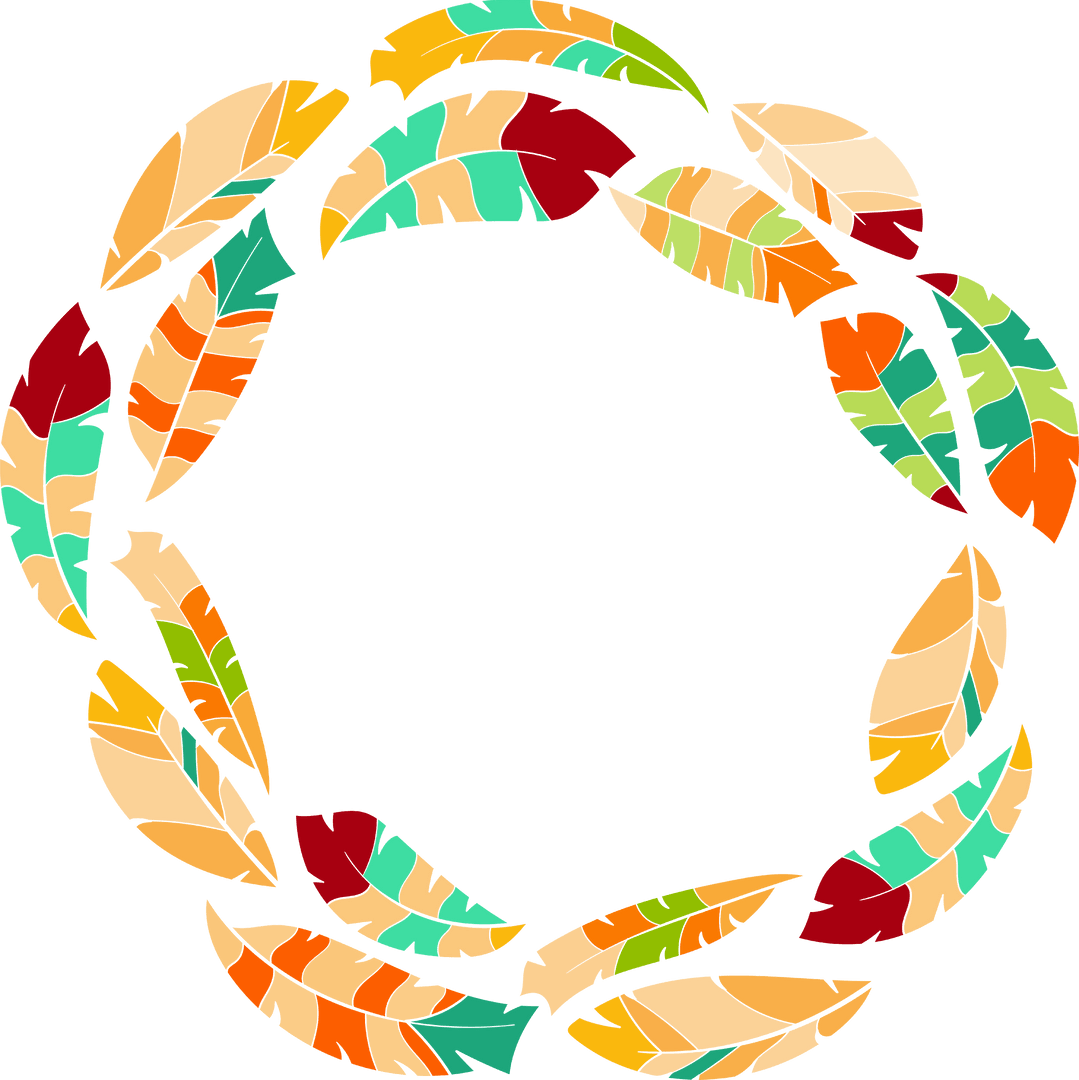 Transparent Circle Design with Vibrant Feathers Illustration