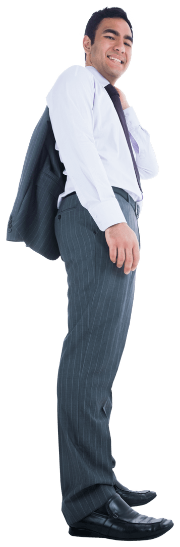 Confident Businessman Smiling Holding Jacket Transparent Background