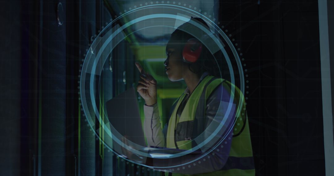 Cybersecurity Engineer Analyzing Data in Server Room