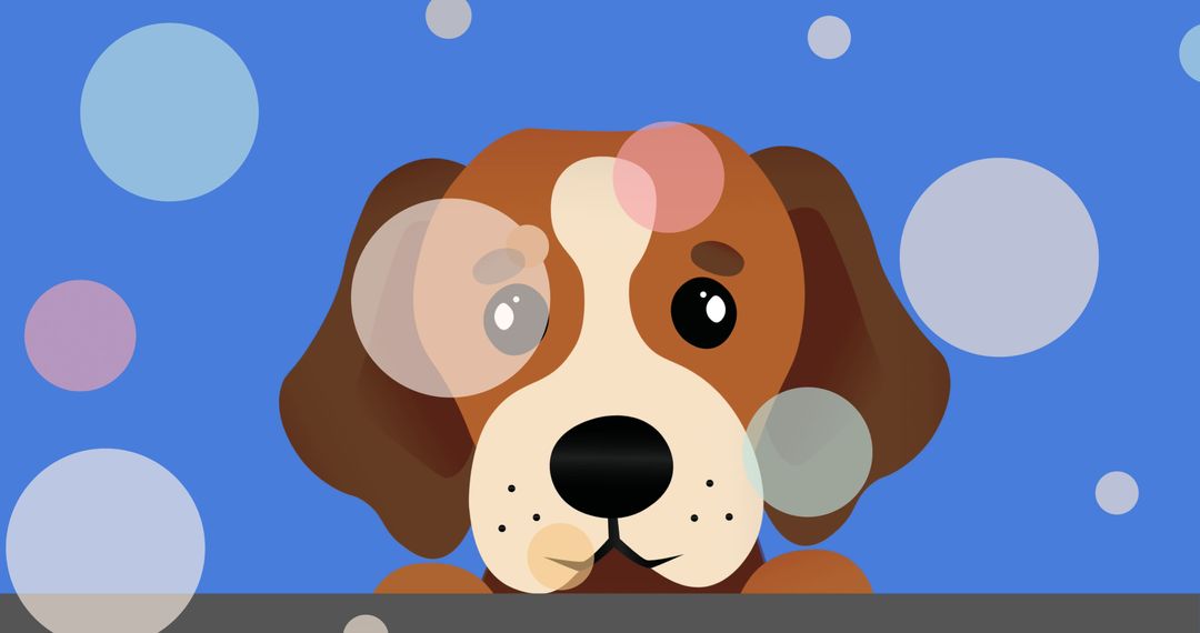 Adorable Puppy Illustration with Colorful Floating Spots