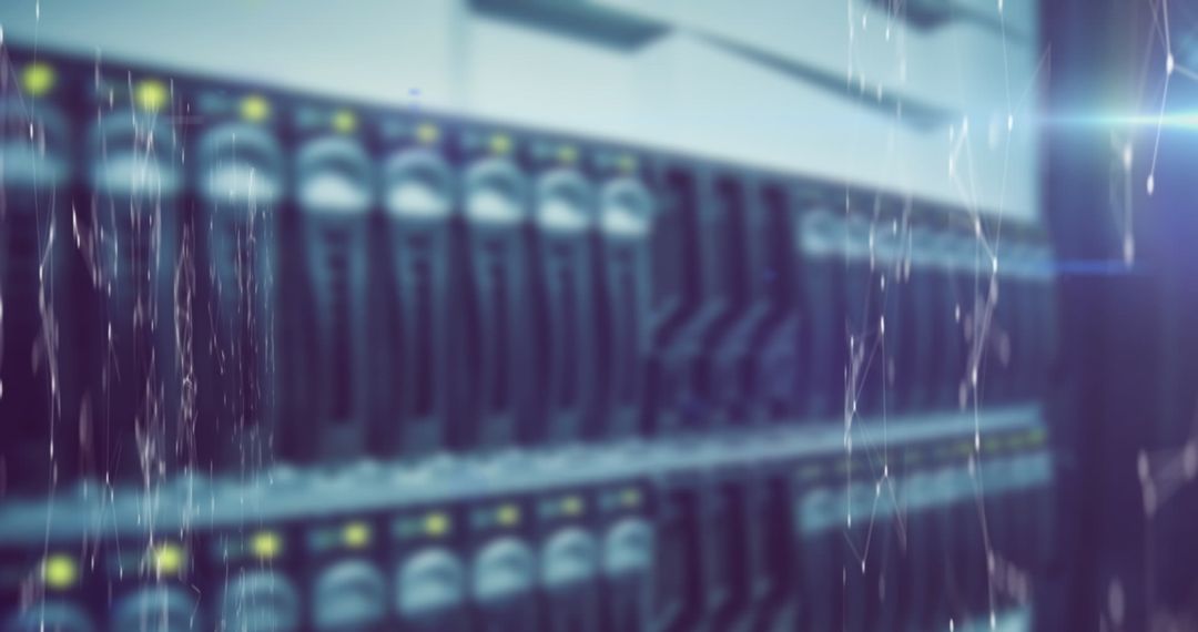 Network Connections Over a Server Room with Motion Blur