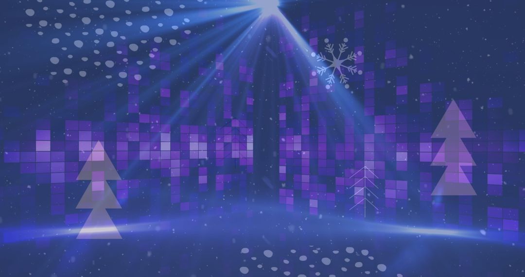 Digital Snowy Landscape with Christmas Trees and Lights