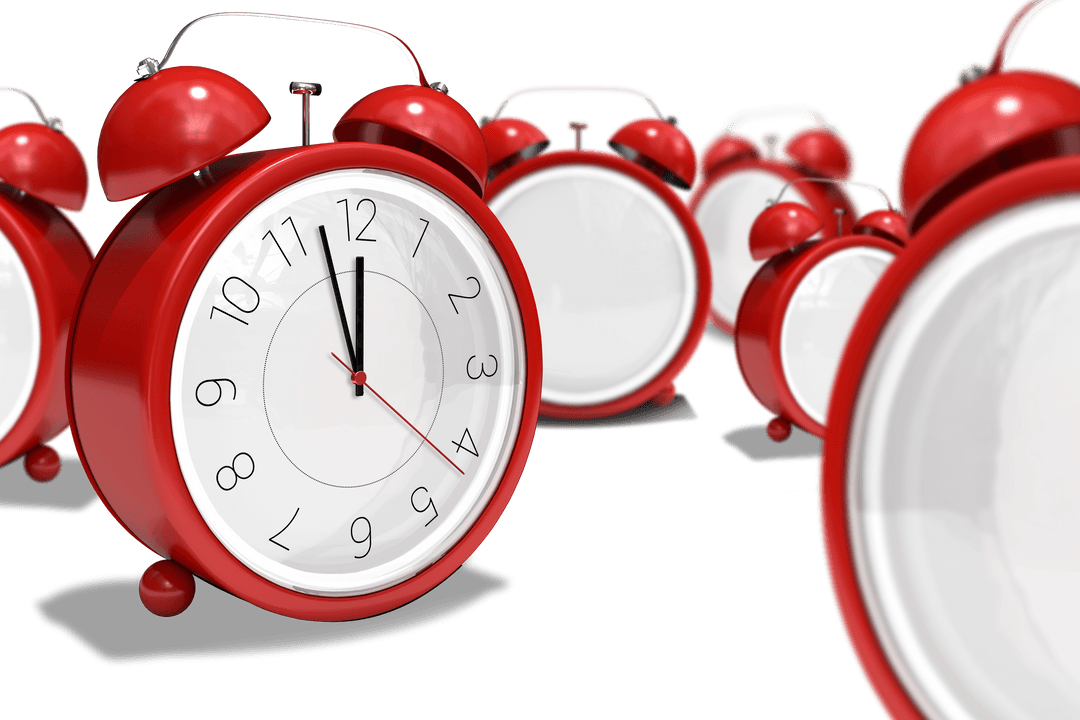 Red Alarm Clocks on Transparent Background Signify Time Awareness