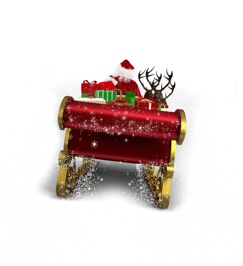 Transparent Christmas Sled with Santa Claus and Gifts