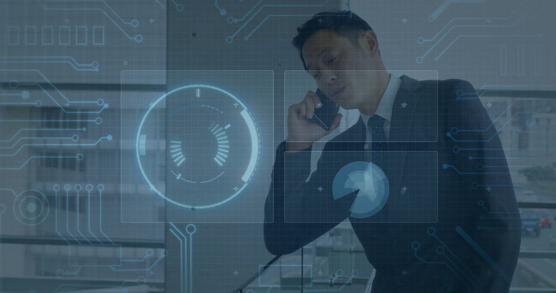 Businessman Engaging in High-Tech Communication Interface