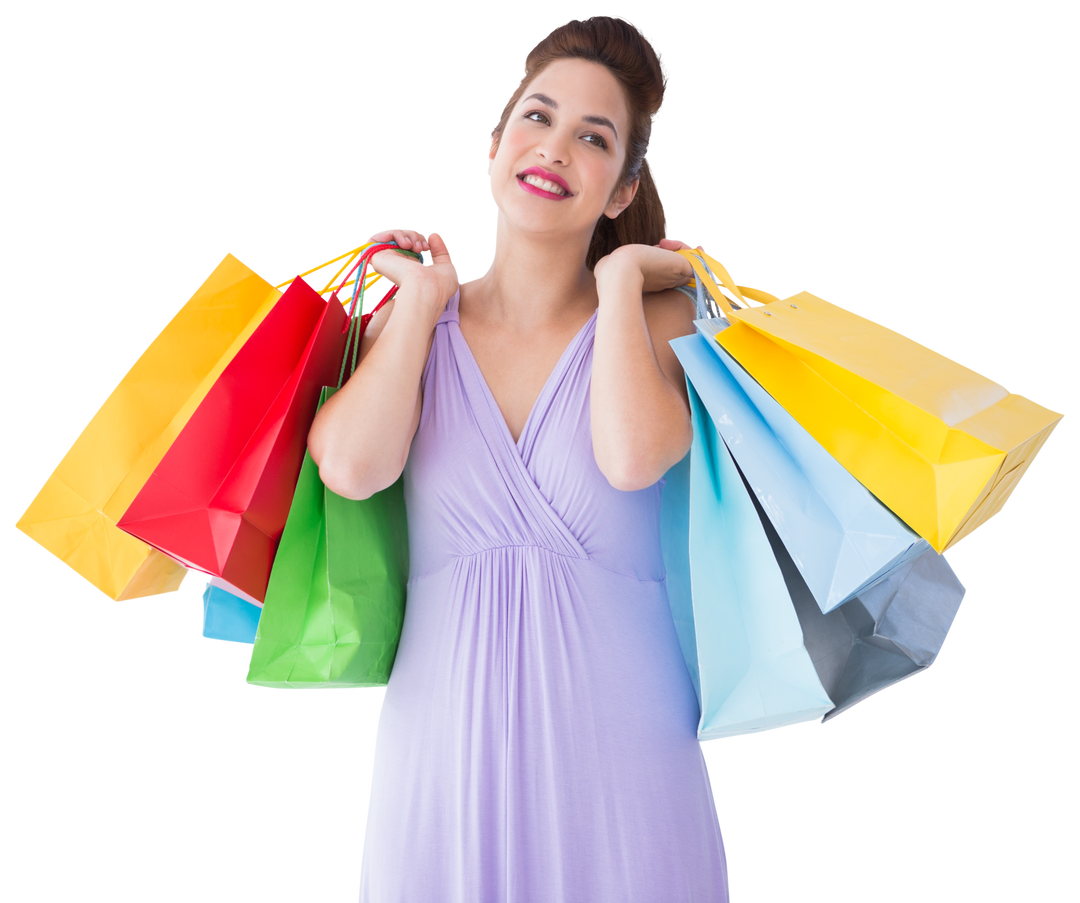 Smiling Woman Holding Colorful Shopping Bags Against Transparent Background - Download Free Stock Images Pikwizard.com