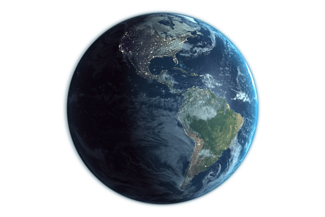 Earth on Transparent Background with Night Lights Glowing