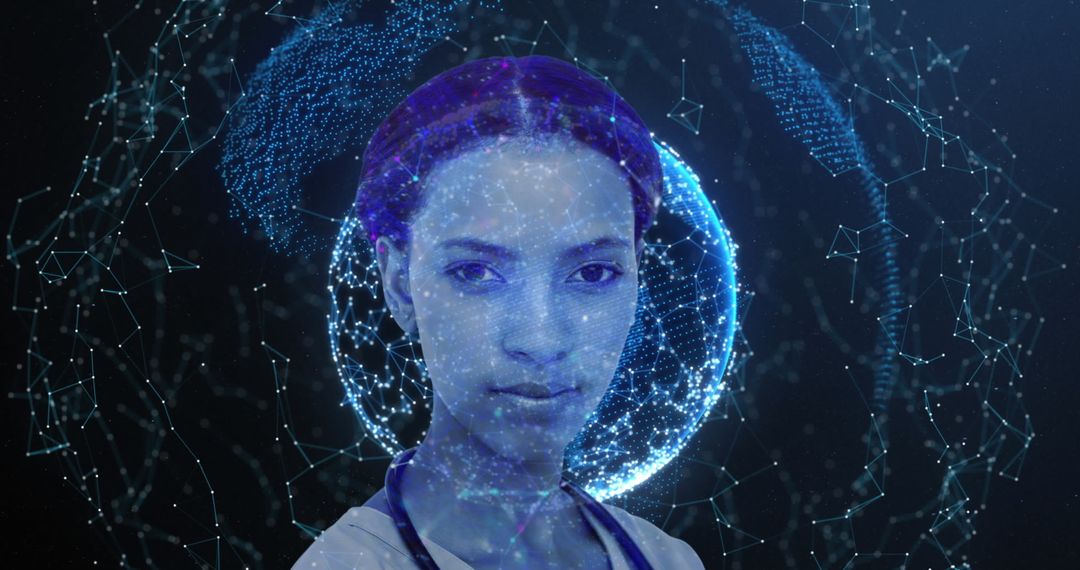 Futuristic Female Doctor with Digital Network Interface