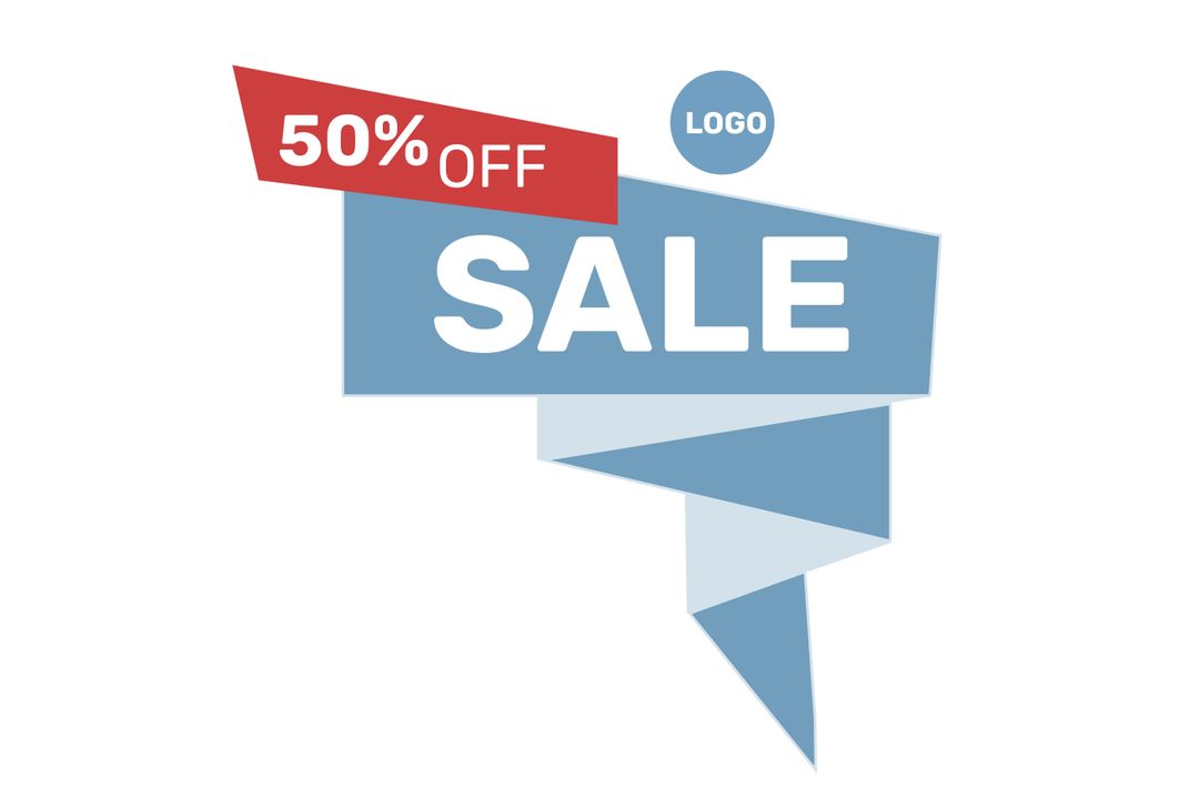 50% Off Sale Discount Banner Graphic in Blue and Red