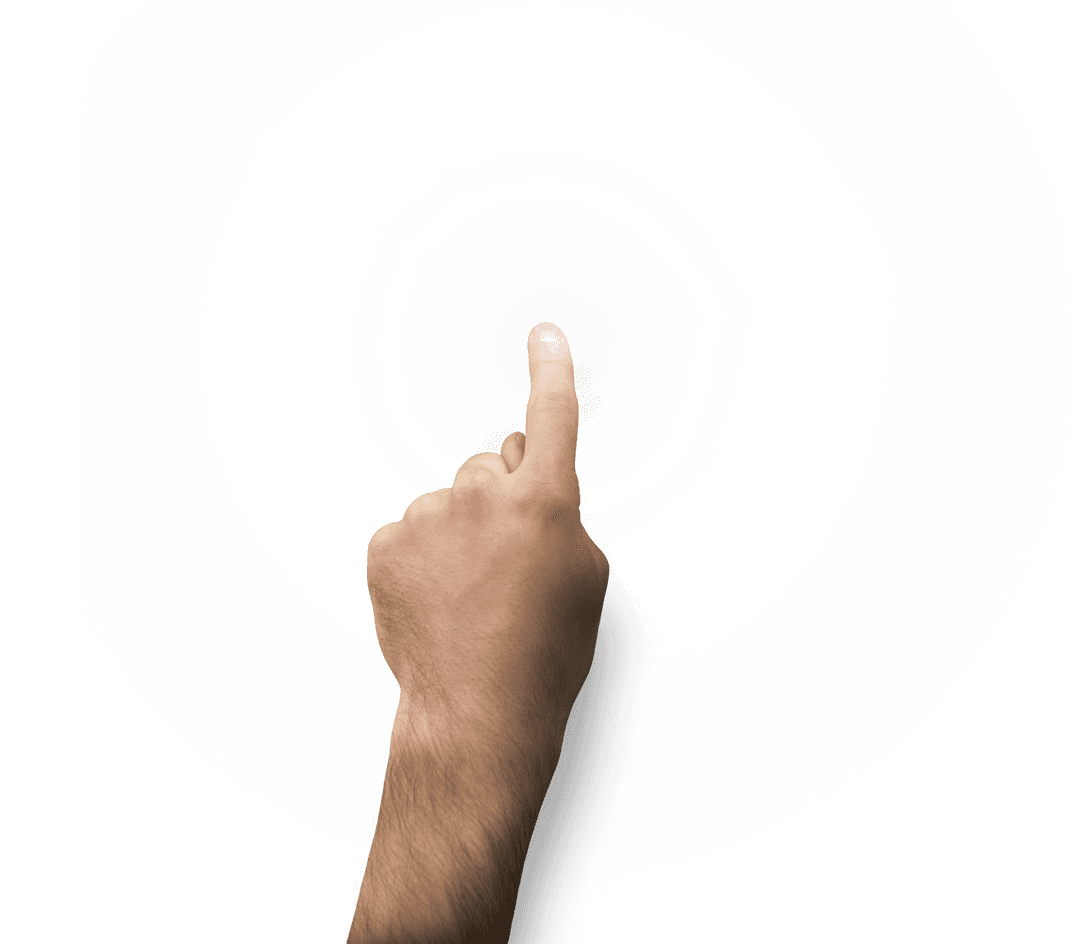 Hand Signalling Touch with Light Spot on Transparent Background