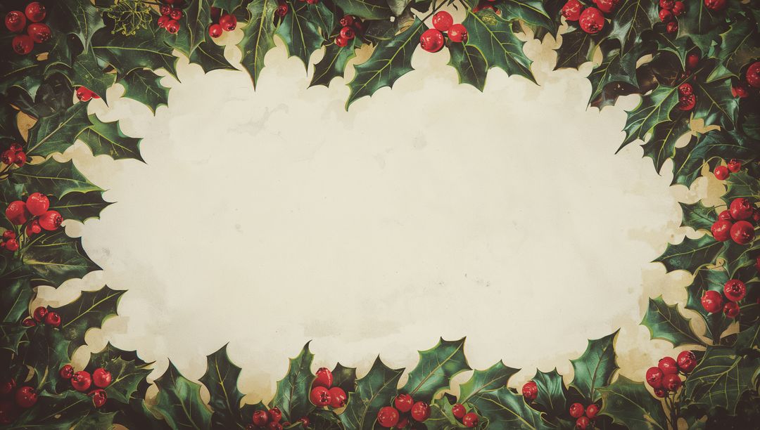 Festive Border With Holly and Berries Encircling Blank Parchment