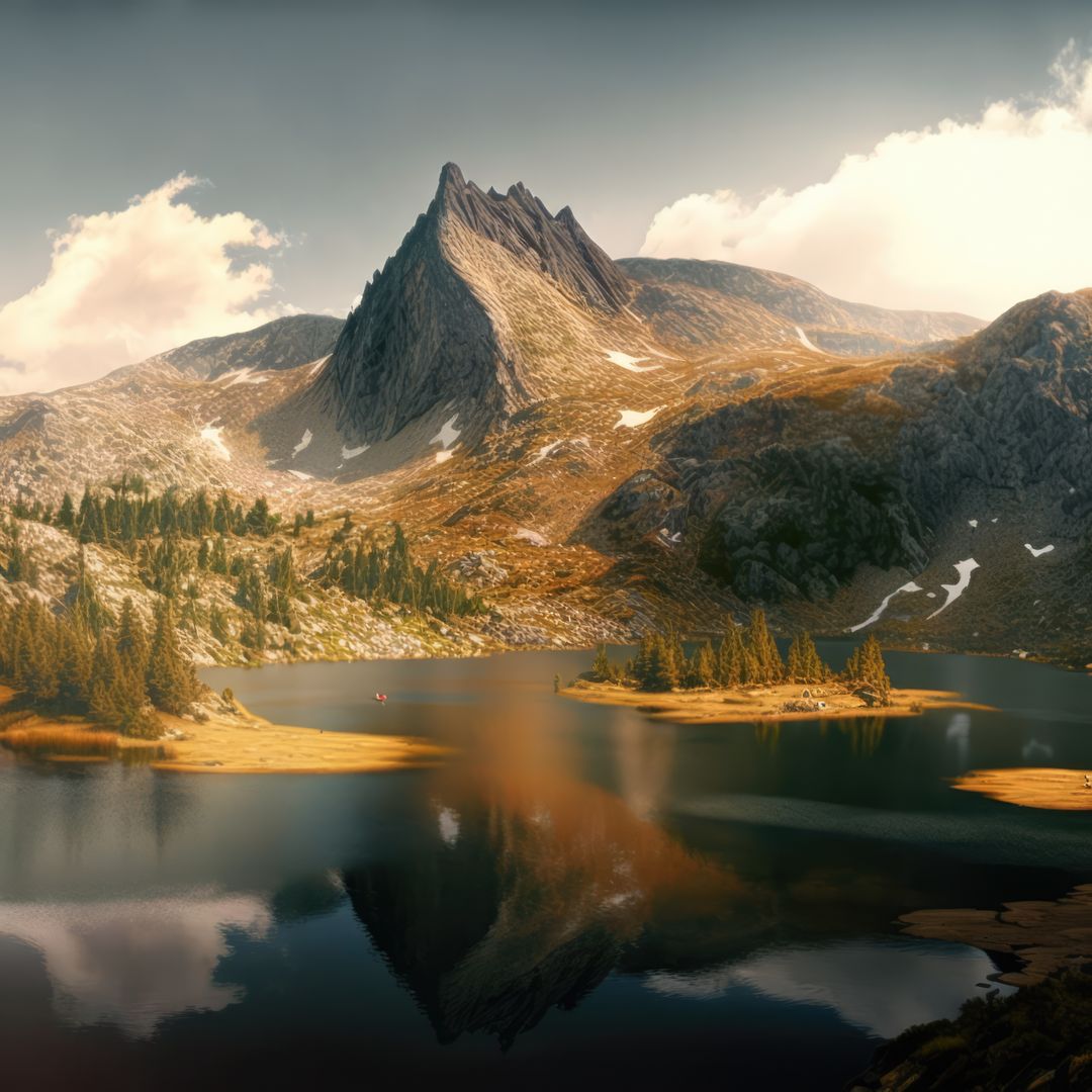 Scenic Mountain Lake with Autumn Foliage and Snowcapped Peaks - Free Images, Stock Photos and Pictures on Pikwizard.com