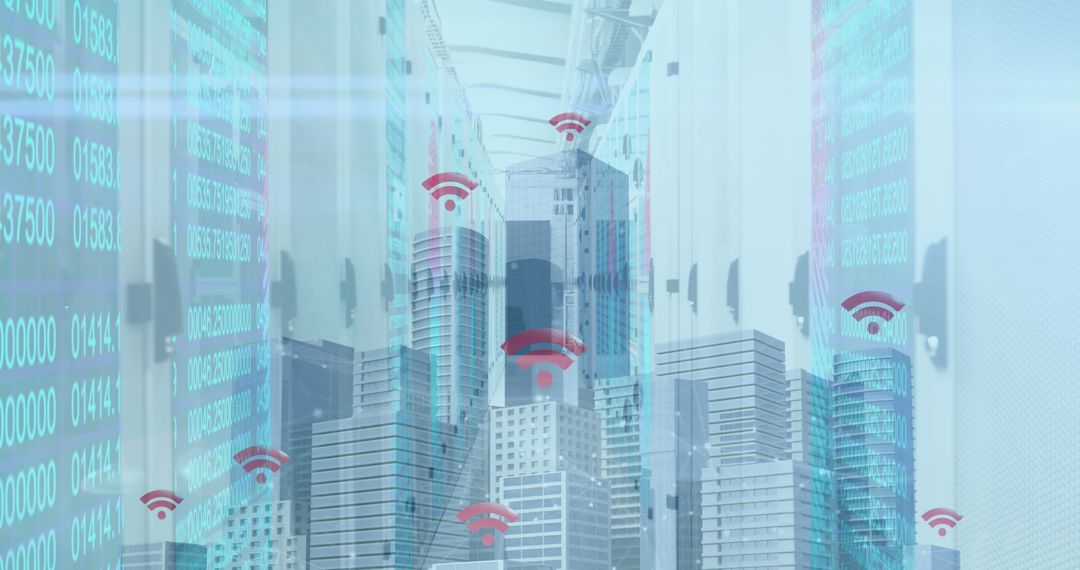 Digital Wi-Fi Connected Cityscape with Servers