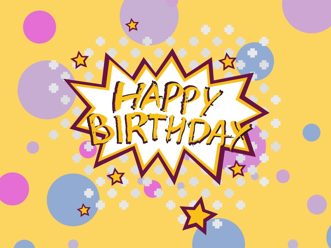 Vibrant Comic Style Happy Birthday Background with Stars and Circles - Download Free Stock Templates Pikwizard.com