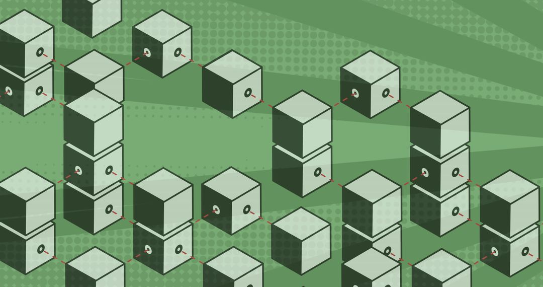 Abstract Digital Connections with 3D Cubes and Green Background
