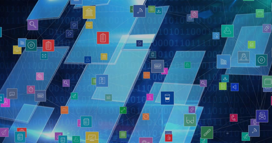 Futuristic Digital Interface with Floating App Icons