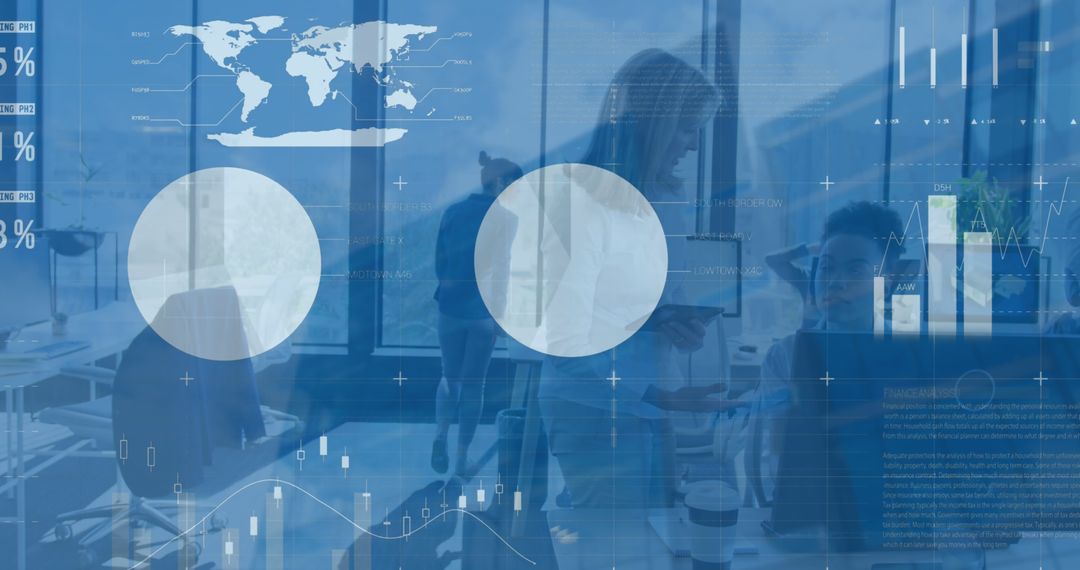 Business Analysis in Modern Office with Digital Interface Overlay