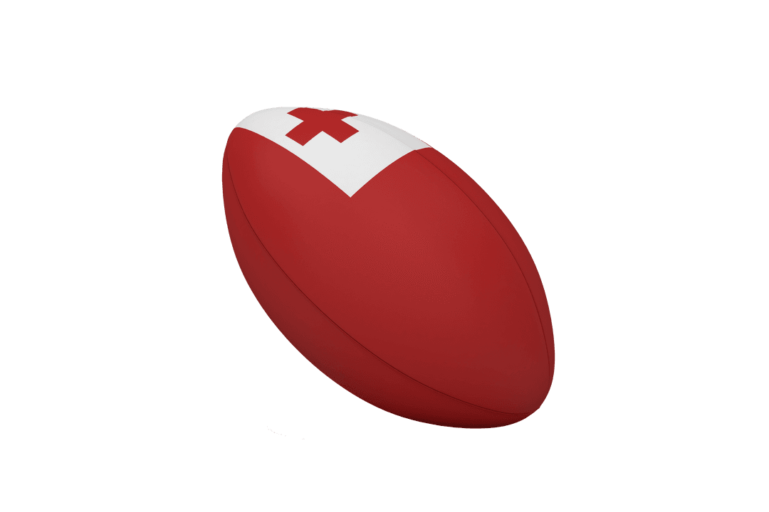 Red and White Rugby Ball with Swiss Cross on Transparent Background