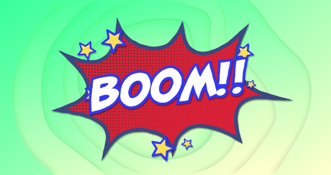 Retro Comic Style 'Boom' Text with Colorful Stars