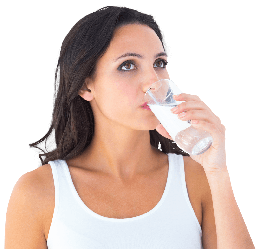 Woman Drinking Water with Transparent Background