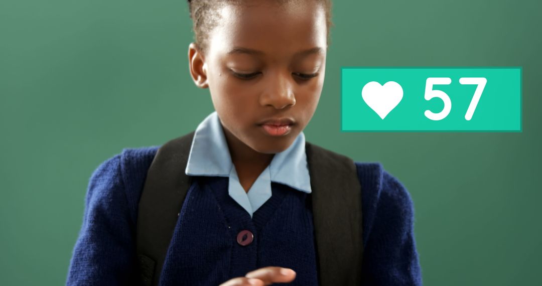Child Engaging with Tablet Displaying Social Media Heart Count
