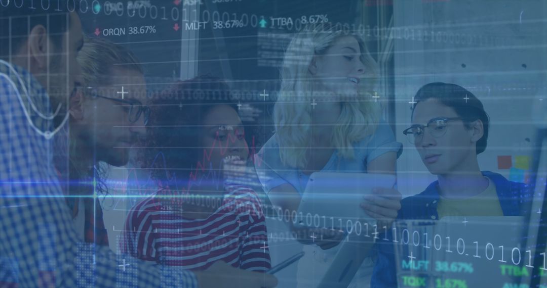 Diverse Team Collaborating on Global Business Data Analysis