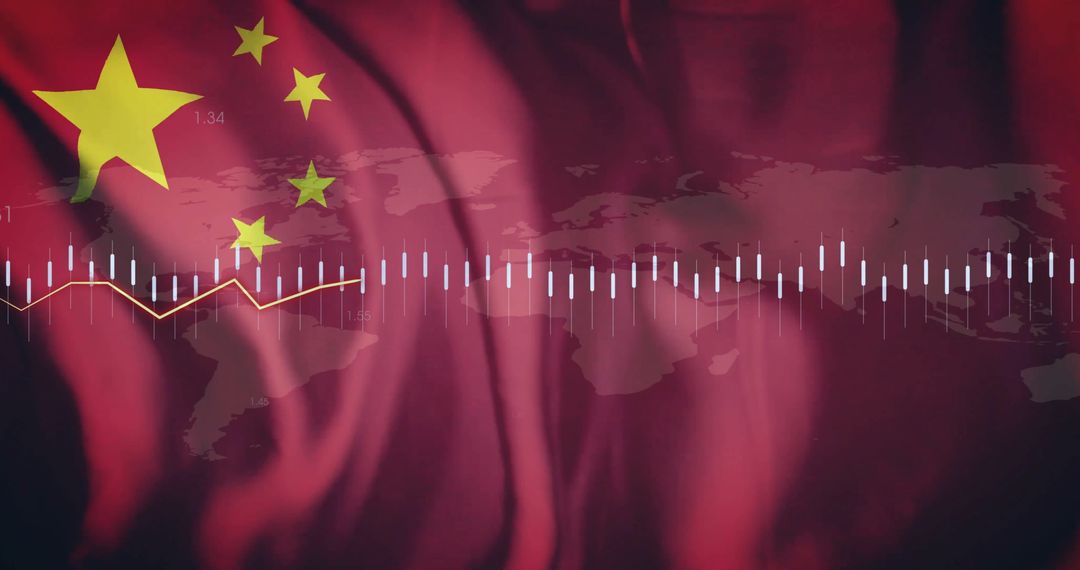 Financial Data Visualization with Chinese Flag and Global Map