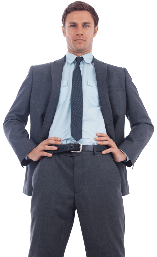 Transparent Stern Businessman Standing Confidently In Suit and Tie